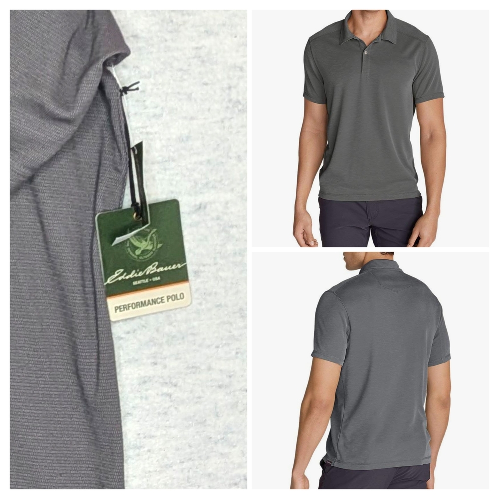 Eddie Bauer Gray Performance Polo Shirt Sz L Tall UPF 50